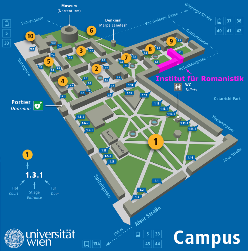 Campusplan mit Institut für Romanistik