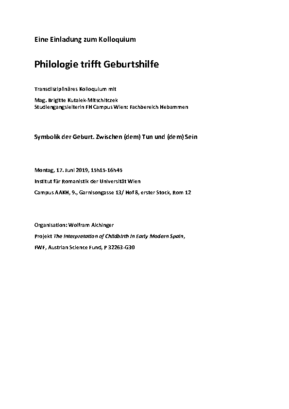 Kolloquium 2019 Philologie trifft GeburtsH Kolloquium 2019 Philologie trifft GeburtsH